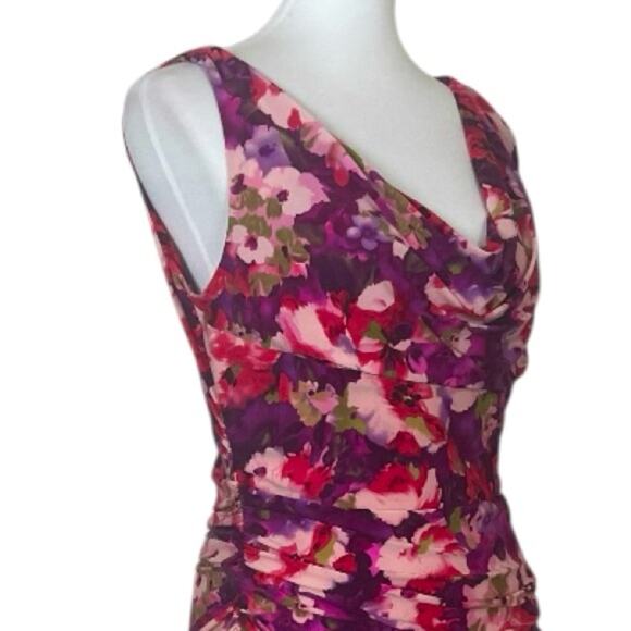 Lauren Ralph Lauren Dress Drape Neck Shirred Link Purple Floral Women’s Size 12 - Picture 8 of 14